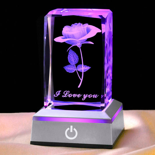 3D Rose Crystal Nightlight,Perfect Valentines Gift Ideas for Her My Girlfriend Wife Mom - Unique Anniversary Birthday Presents - I Love You Decolamp